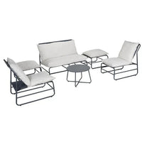 Salon de jardin Oslow 6 personnes acier et textilène gris foncé et blanc